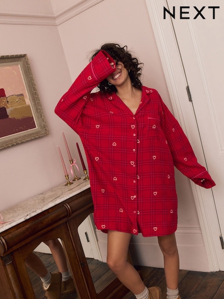 Burgundy Red 100% Cotton Flannel Nightshirt (F81995) | 153 QAR