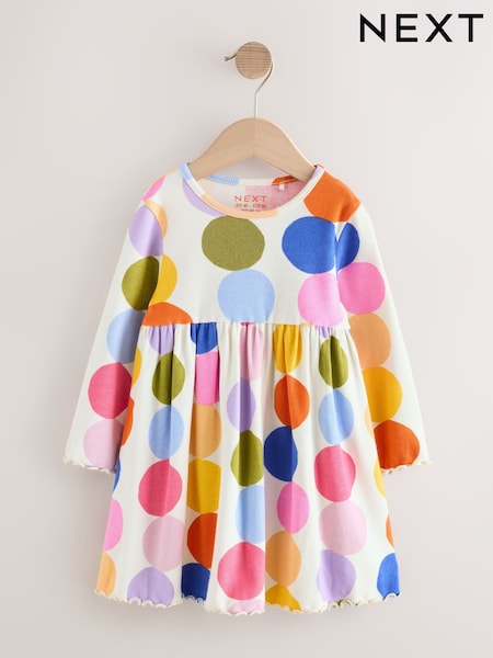 Rainbow Spot Long Sleeve Ribbed Dress (3mths-7yrs) (F82229) | AED36 - AED46