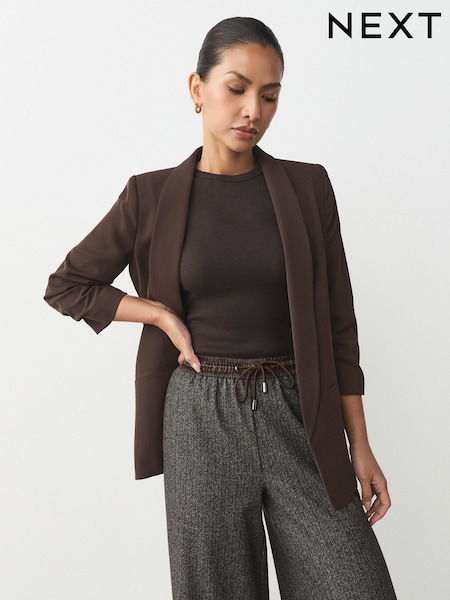 Chocolate Brown Relaxed Ruched Sleeve Blazer (F82232) | €58
