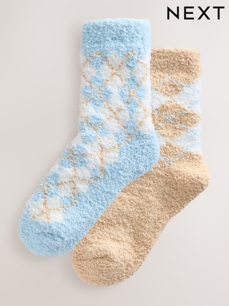Blue/Neutral Argyle - Cosy Ankle Socks 2 Pack (F82284) | 11 €