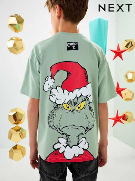 Sage Green Grinch Short Sleeve Christmas T-Shirt (3-16yrs) (F82319) | 64 QAR - 79 QAR