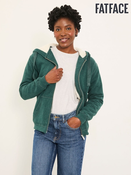 FatFace Amy Dark Teal Green Borg Lined Zip Through Hoodie (F82334) | €72.50