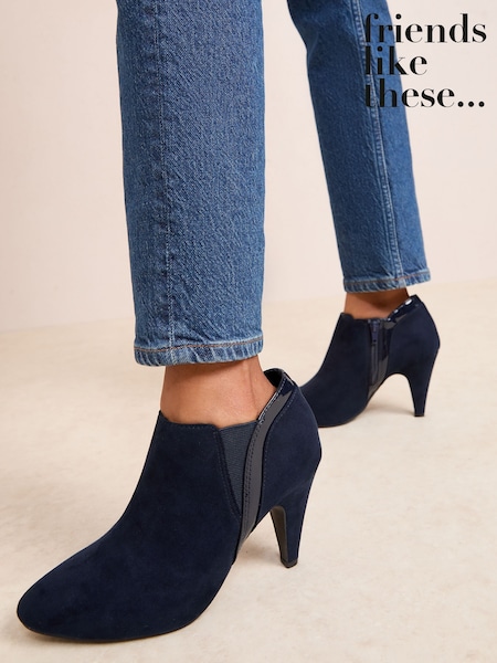 Friends Like These Navy Standard fit Mid Heel Mix Material Ankle Boots (F82382) | €49