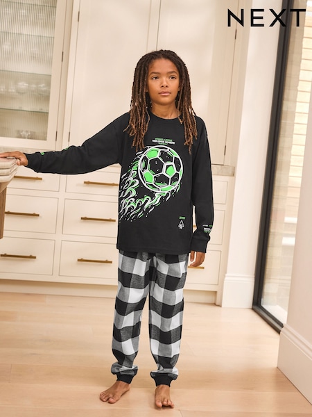 Black/Green Buffallo Check Football Single Woven Pyjamas (3-16yrs) (F82392) | 74 QAR - 99 QAR
