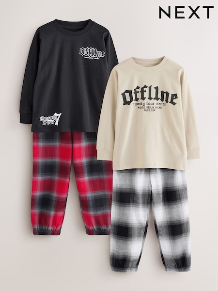 Black/Red/Stone Offline Long Sleeve Woven Check Pyjamas 2 Pack (3-16yrs) (F82396) | €34 - €43