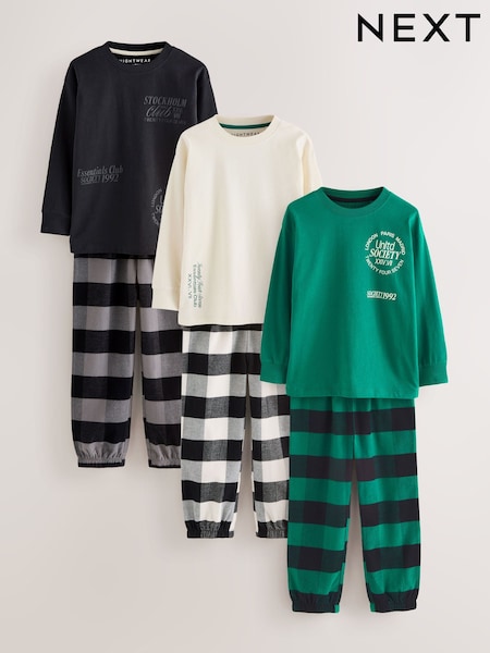 Black/Green/White Woven Check Pyjamas 3 Pack (3-16yrs) (F82397) | 178 QAR - 223 QAR