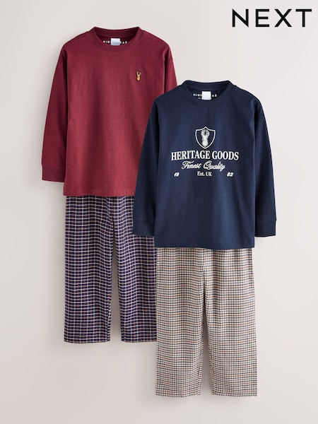 Navy/Burgundy Long Sleeve Woven Check Pyjamas 2 Pack (3-16yrs) (F82401) | R$ 255 - R$ 325