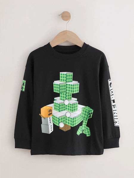 Black Minecraft Long Sleeve Christmas T-Shirt (3-16yrs) (F82411) | R$ 125 - R$ 155