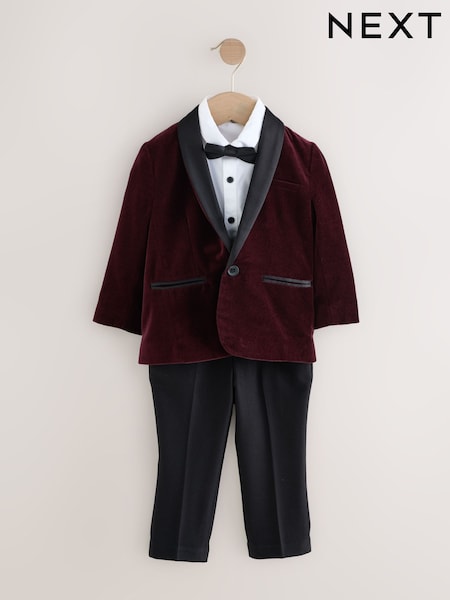 أحمر عنابي - Velvet Blazer Shirt Trousers and Bow Tie Set (3mths-9yrs) (F82427) | ‏279 د.إ.‏ - ‏ 320‏ د.إ.