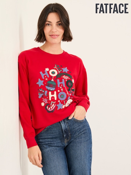 FatFace Georgia Red Festive Graphic Crew Sweatshirt (F82430) | €63