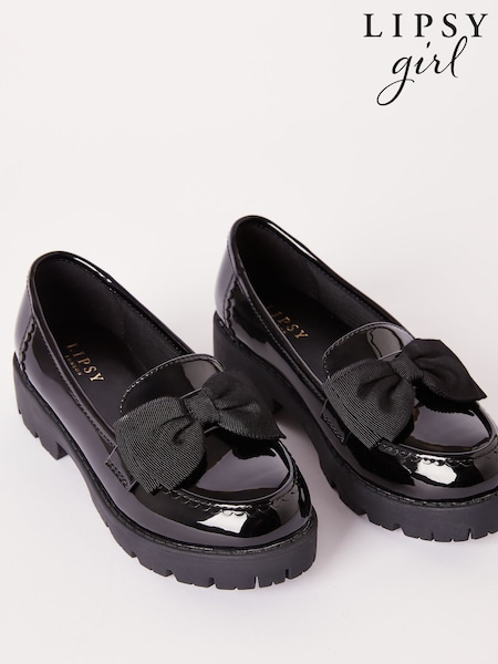 Lipsy Black Chunky Bow Slip-Ons Loafers School Shoes (F82451) | €33 - €37