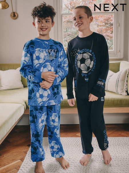 Blue/Black Football Long Sleeve Pyjamas 2 Pack (3-16yrs) (F82455) | AED122 - AED157