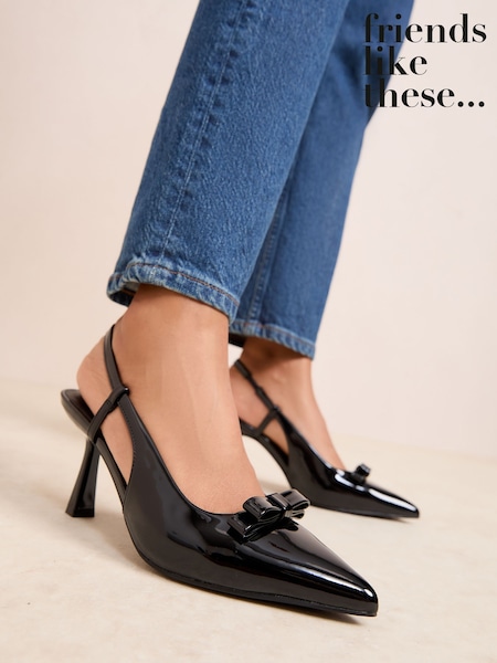 Friends Like These Black Print Bow Pointed Toe Slingback Mid Heel Court Shoes (F82474) | €45