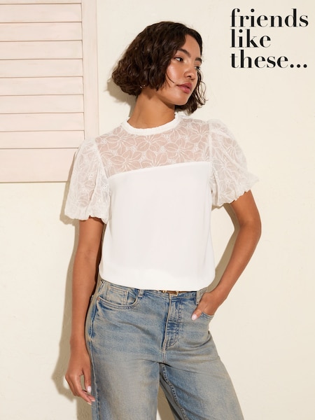 Friends Like These Cream Lace Yoke Puff Sleeve Blouse (F82507) | €58