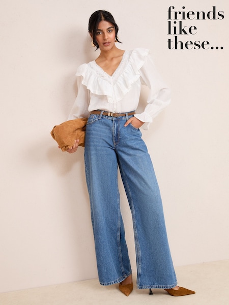 Friends Like These Cream Long Sleeve Lace Ruffle Trim Blouse (F82508) | €61
