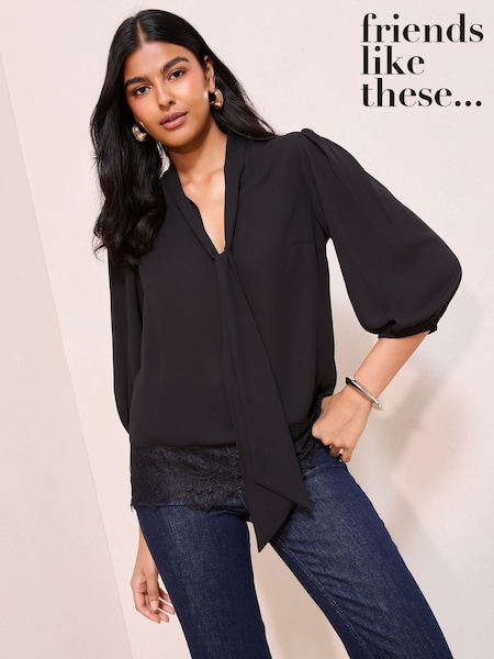 Friends Like These 3/4 Sleeve Bow Front Lace Hem Blouse (F82512) | 42 €