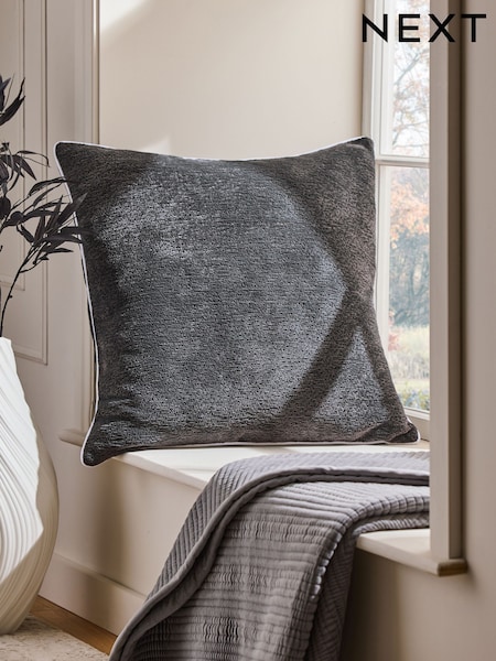 Charcoal Grey 59 x 59cm Boucle Chenille Textured Cushion (F82530) | 127 QAR