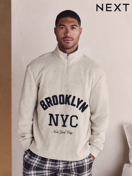 Neutral Stone Thermal Fleece Cosy Zip Neck Graphic Top (F82689) | € 45