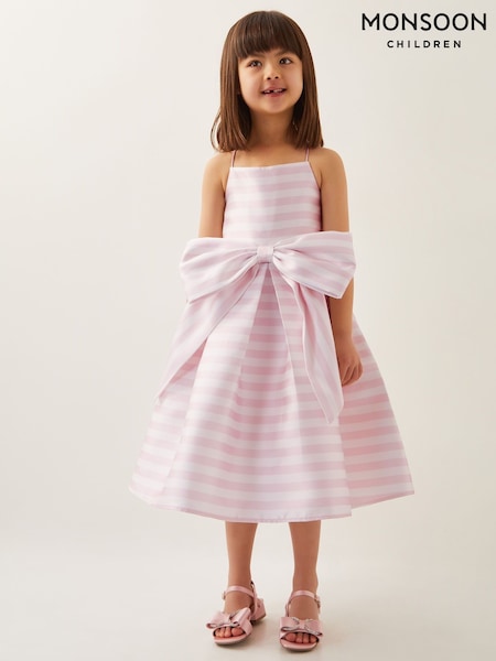 Monsoon Pink Stripe Bow Strappy Twill Dress (F82904) | ₪251 - ₪302