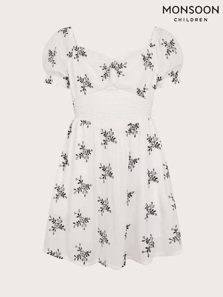 Monsoon White Broderie Floral Puff Sleeve Dress (F82911) | AED242 - AED263