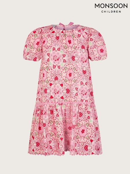 Monsoon Pink Heart Print Puff Sleeve Dress (F82914) | 188 QAR - 213 QAR