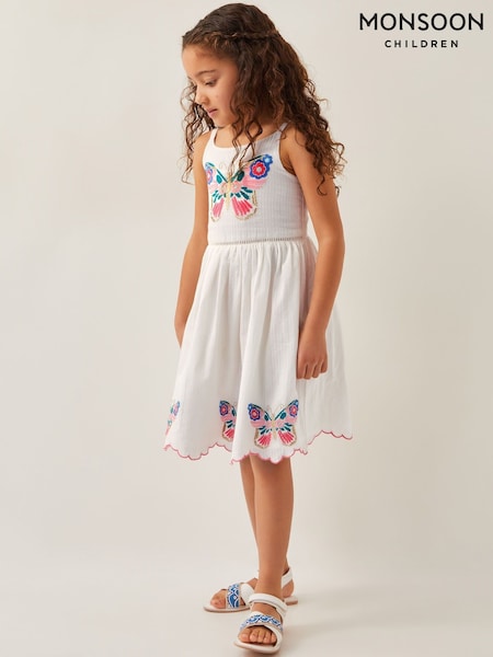 Monsoon Natural Butterfly Embroidered Cotton Dress (F82918) | €40 - €45