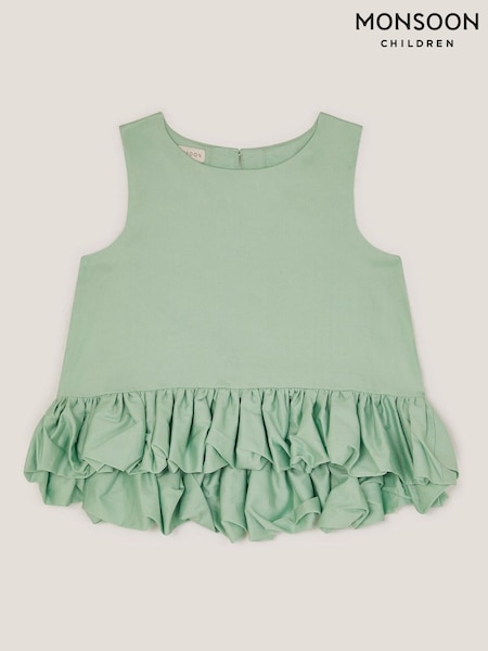 Monsoon Green Sleeveless Ruffle 100% Cotton Hem Top (F82919) | R$ 235 - R$ 275