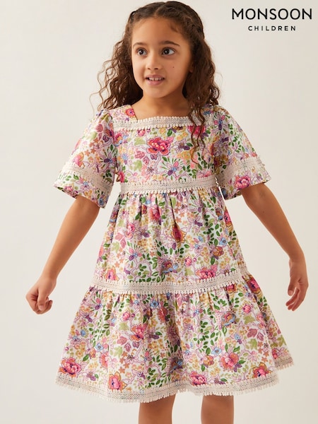 Monsoon Floral Print Short Sleeve Tiered 100% Cotton Dress (F82920) | 313 LEI - 350 LEI