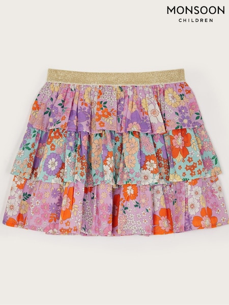 Monsoon Purple Floral Print Tiered 100% Cotton Skirt (F82925) | R550 - R638