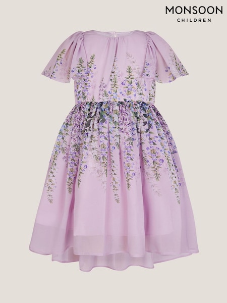Monsoon Purple Floral Print Flutter Sleeve Dress (F82928) | SGD 101 - SGD 120
