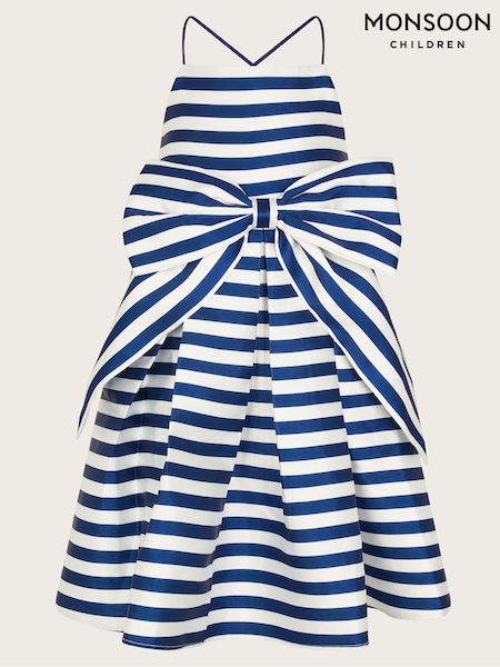 Monsoon Blue Stripe Bow Strappy Twill Dress (F82931) | AED355 - AED426