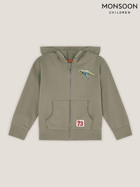 Monsoon Green Dinosaur Zip-Up 100% Cotton Hoodie (F82942) | ₪151 - ₪171