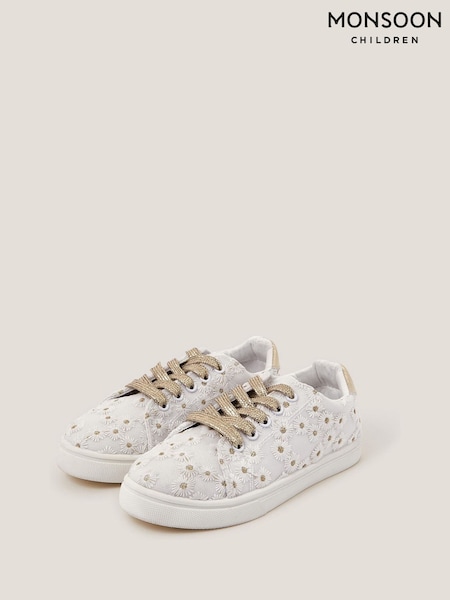 Monsoon Gold Floral Print Embroidered Trainers (F82947) | kr357 - kr414