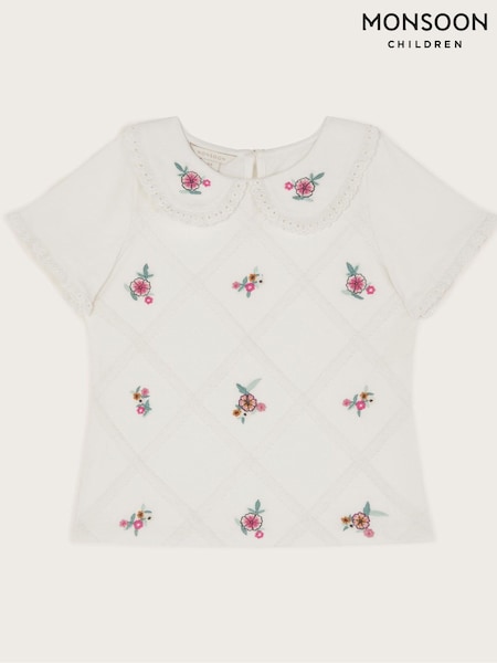 Monsoon Floral Embroidered Collar 100% Cotton T-Shirt (F82948) | 25 € - 31 €