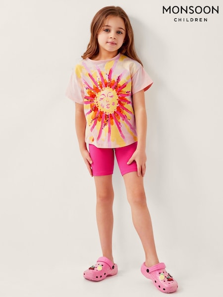 Monsoon Pink Sun Ray 100% Cotton Top and Shorts Set (F82953) | €34 - €40