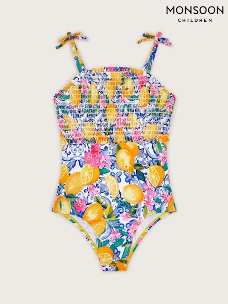 Monsoon Yellow Lemon Print Smocked Swimsuit (F82954) | ₪101 - ₪121