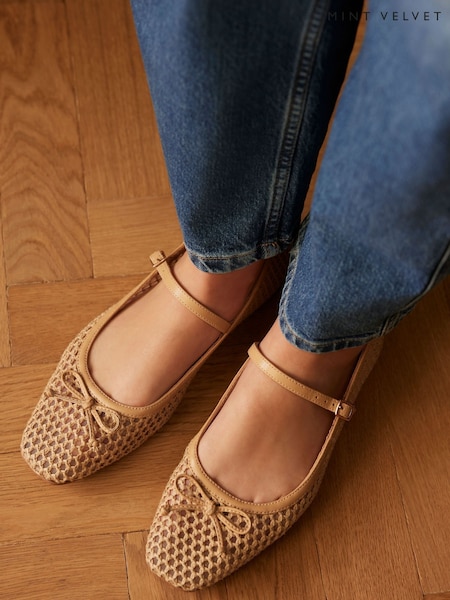 Mint Velvet Cream Sara Mesh Ballet Flat Shoes (F83049) | AED577