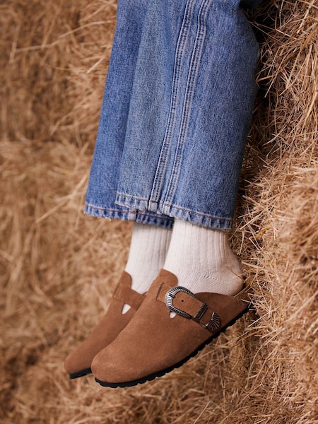 Mint Velvet Brown Roz Suede Western Clogs (F83051) | 5,948 UAH