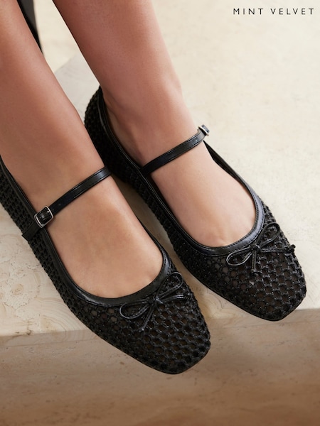 Mint Velvet Black Sara Mesh Ballet Flat Shoes (F83054) | ₪498