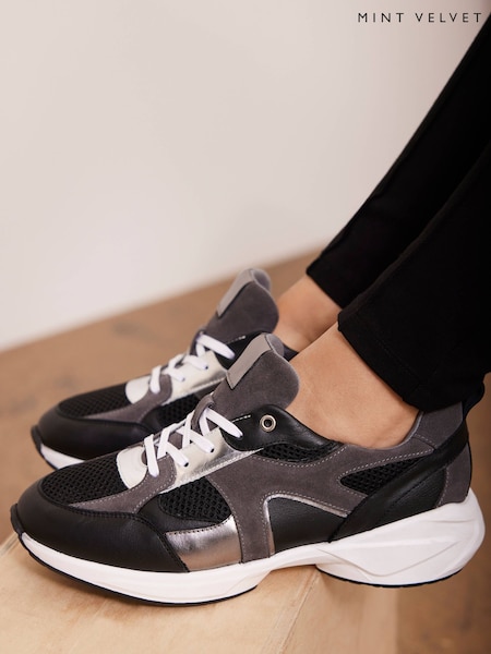 Mint Velvet Black Becky Suede Panel Trainers (F83055) | ₪603