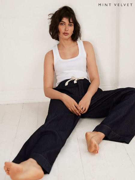 Mint Velvet Blue Dark Tie Waist Wide Jeans (F83056) | €118