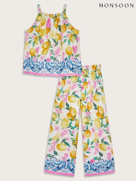 Monsoon Lemon Print Cami 100% Cotton Top and Trousers Set (F83062) | 238 LEI - 276 LEI