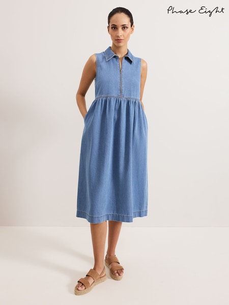 Phase Eight Blue Blakely Midi 100% Cotton Dress (F83124) | €152