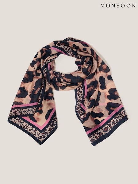Monsoon Brown Delilah Leopard Print Silk Scarf (F83144) | ₪176