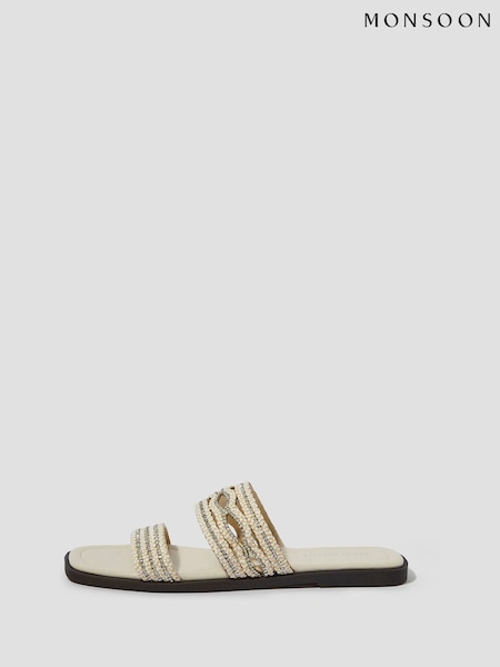 Monsoon Cream Macy Diamante Strap Slide Sandals (F83145) | 193 QAR