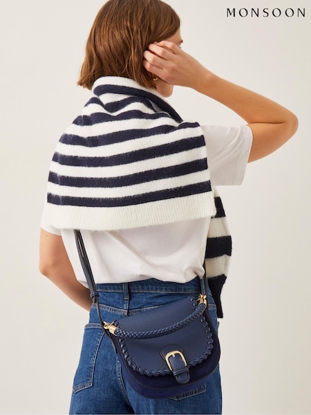 Monsoon Blue Petra Woven Satchel Cross-Body Bag (F83155) | ₪226