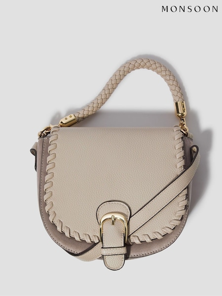 Monsoon Grey Petra Woven Satchel Cross-Body Bag (F83157) | ₪226