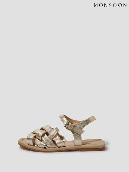 Monsoon Gold Pip Woven Leather Sandals (F83163) | ₪246