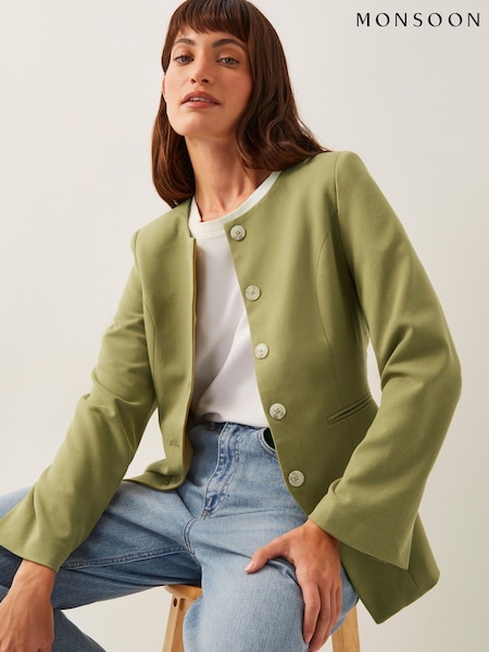 Monsoon Green Adeline Shoulder Pad Suit Jacket (F83168) | ₪553