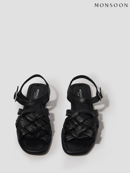 Monsoon Black Pip Woven Leather Sandals (F83169) | ₪246